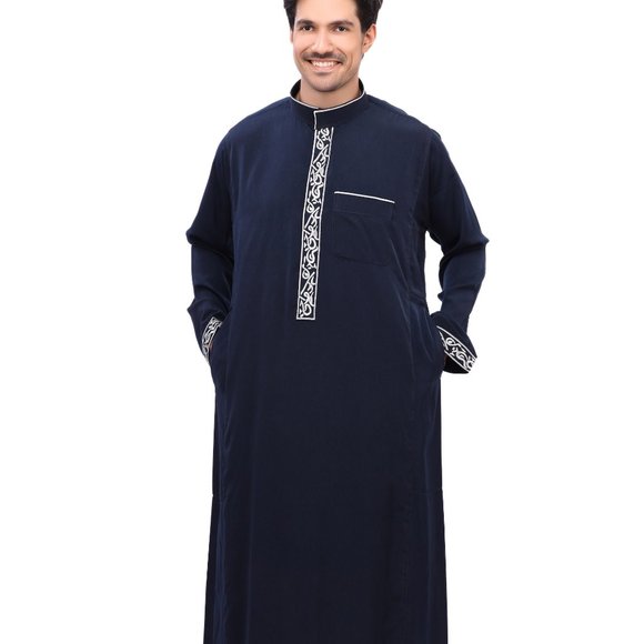 Men Arab thoub Dishdash Long Sleeve Thobe Islamic Robe Kaftan Abaya Dress - Picture 3 of 14